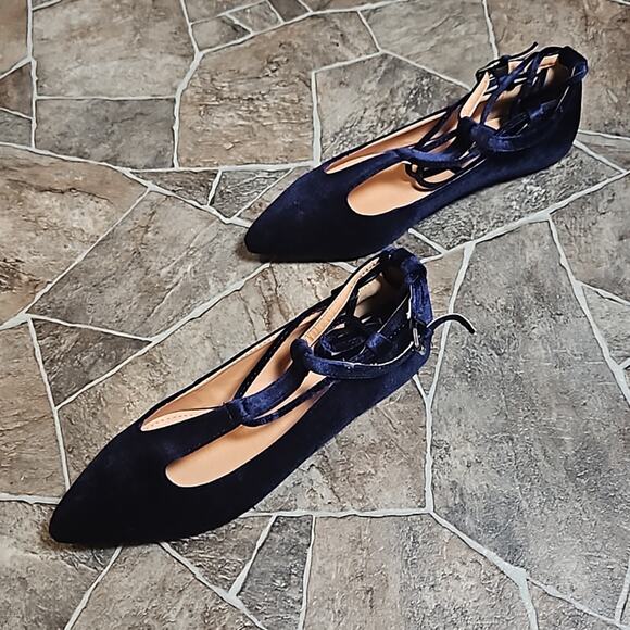 New in Box Yoki Urban-80 Velvet Lace Up Flats Sz 8.5 Navy - Picture 6 of 9